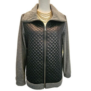 Lauren Ralph Lauren Gray Black Jacket Quilted Front Fleece Back and Sleeve M